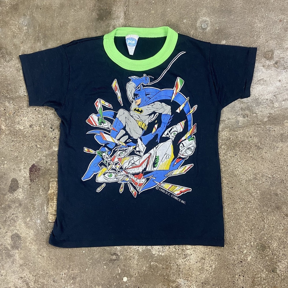 Vintage 1990 Batman T-Shirt Youth Size 14 Black D.C Comics Joker Glass Graphic